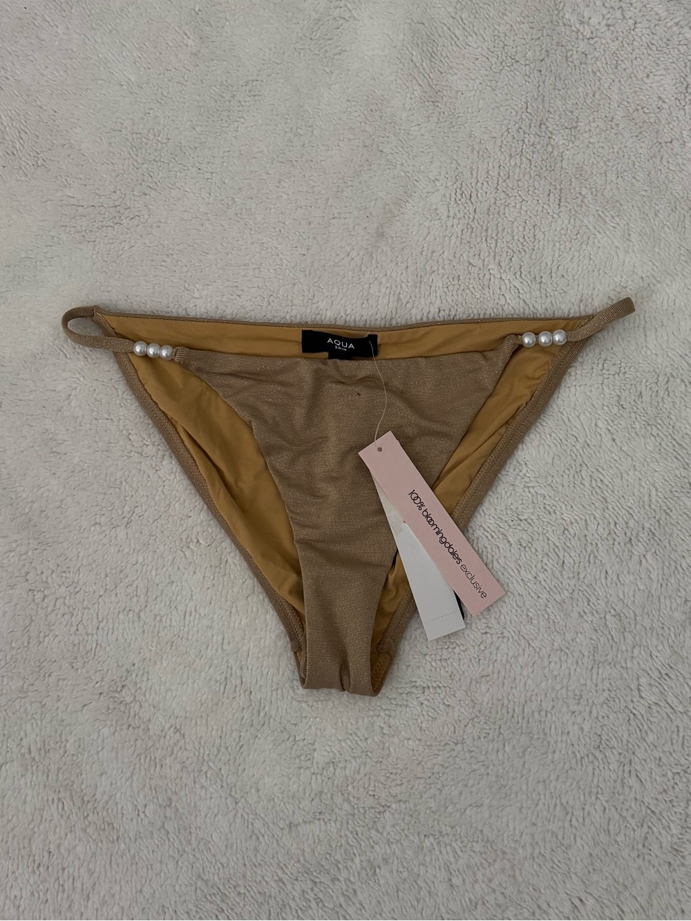 Aqua Tan Bikini Bottoms with Pearl Side Accents